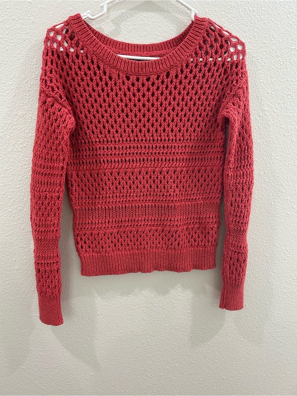 American Eagle Outfitters Open Knit Scoop Sweater - Coral Red